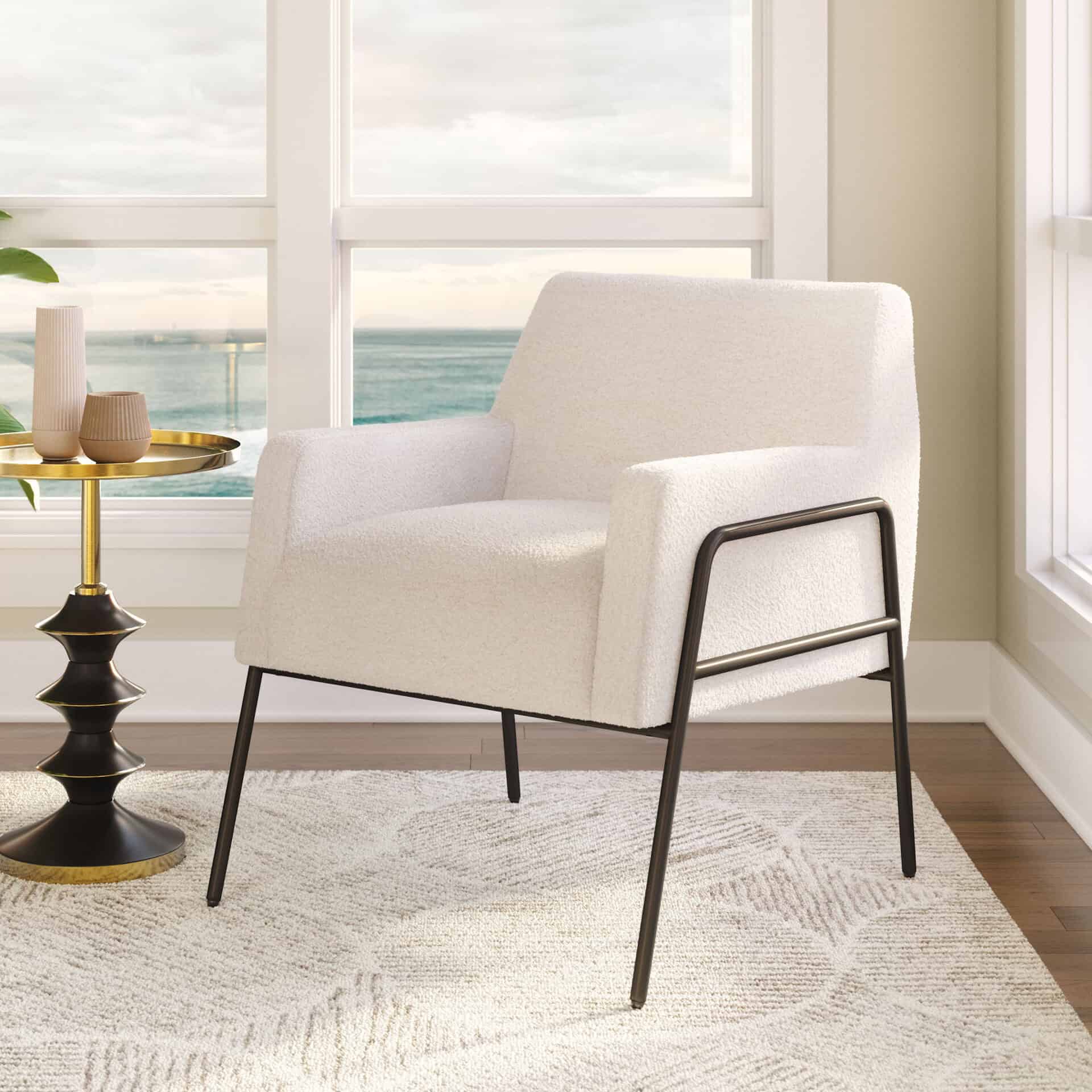Modern Shearling Style Accent Chair with Steel Frame 2 Modern Shearling Style Accent Chair with Steel Frame - Image 2