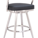 Modern Black Swivel Barstool with Brushed Steel Frame