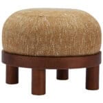 Yellow Ottoman with Solid Wood Frame and Rubberwood Legs