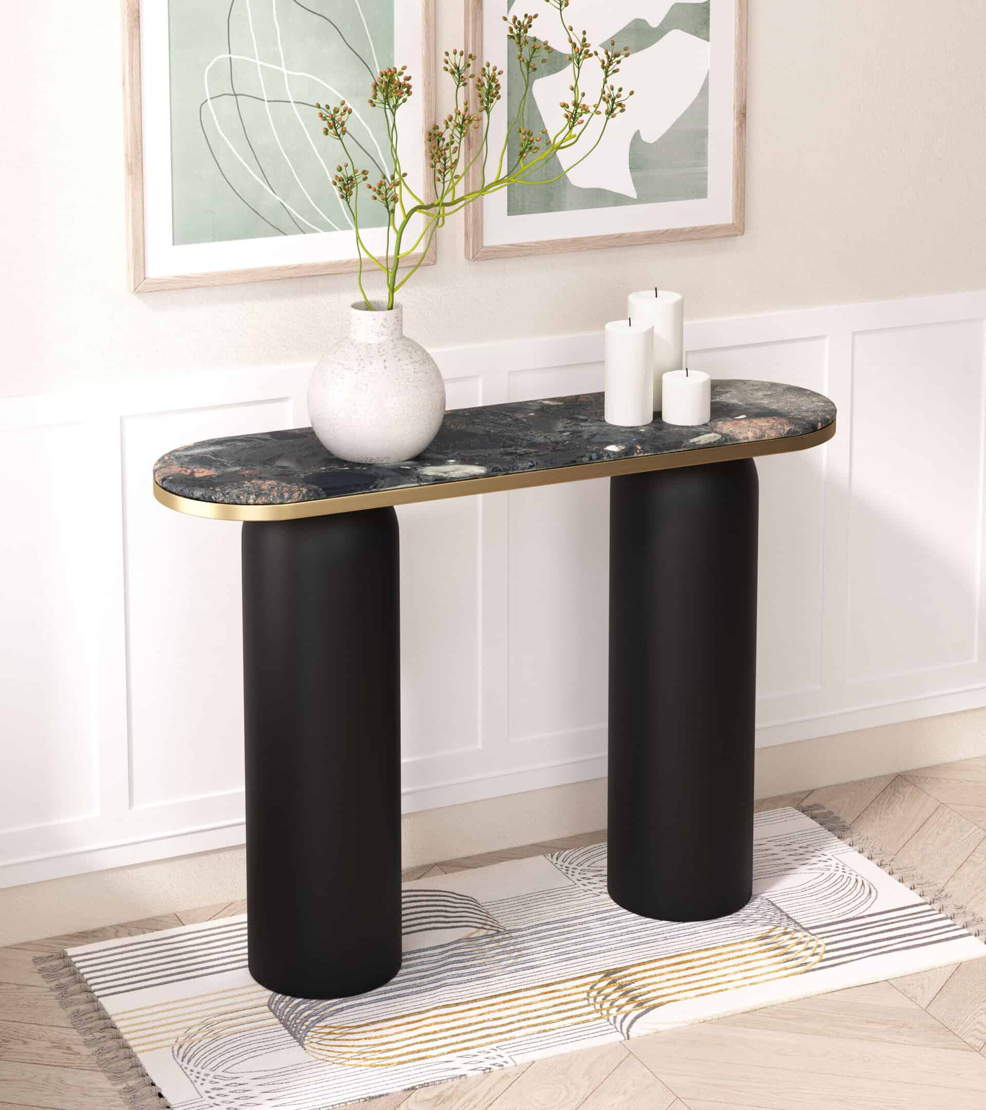 Modern Marble Top Console Table with Steel Legs for Entryways 11 Modern Marble Top Console Table with Steel Legs for Entryways