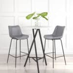 Gray Faux Leather Barstool with Black Steel Legs and Footrest