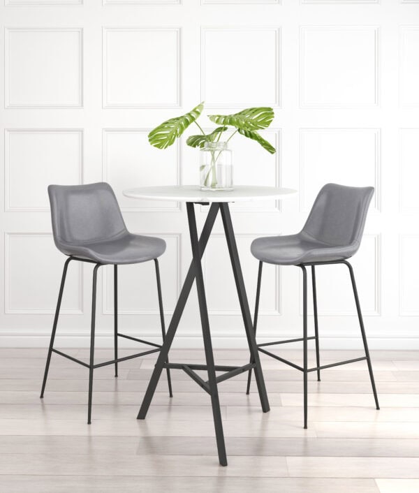 Gray Faux Leather Barstool with Black Steel Legs and Footrest