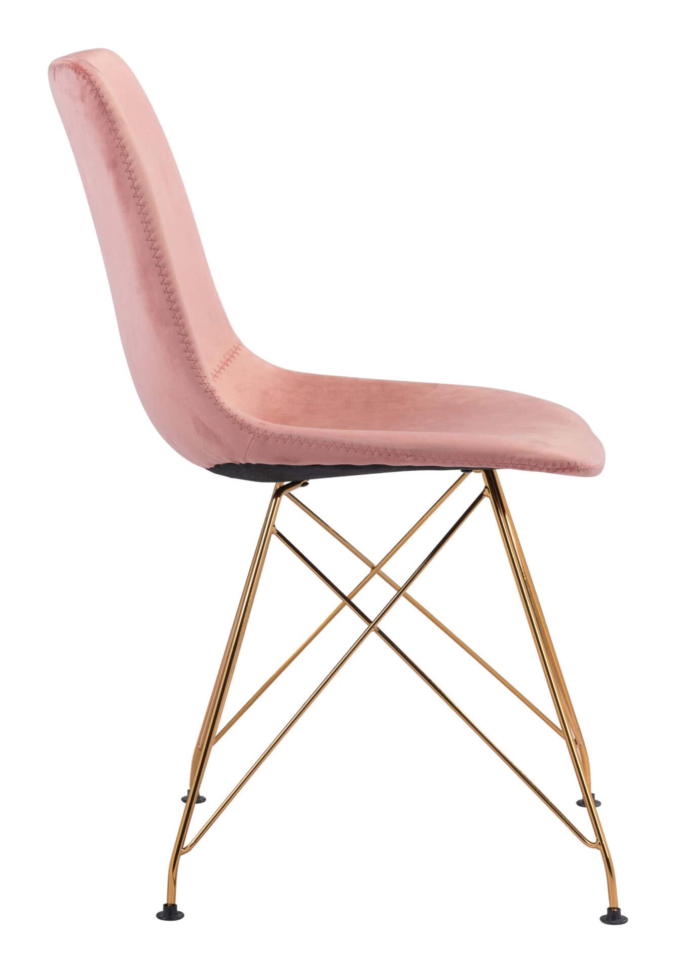 Pink Velvet Dining Chair with Metal Base (Set of 4) 4 Pink Velvet Dining Chair with Metal Base (Set of 4) - Image 4