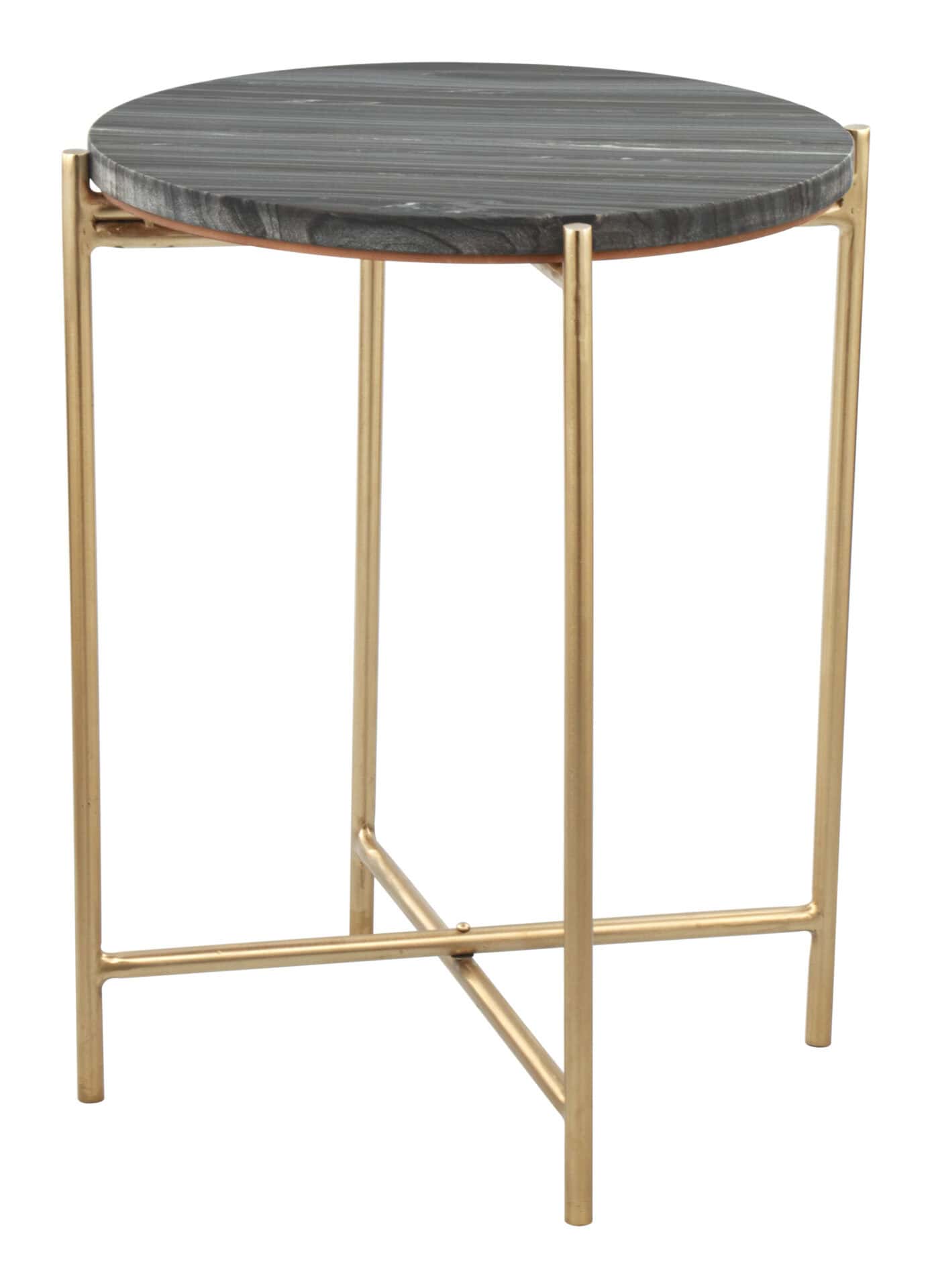 Gray and Gold Round Modern Glam Steel Frame Side Table 2 Gray and Gold Round Modern Glam Steel Frame Side Table - Image 2