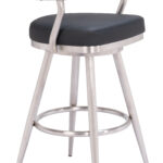 Modern Black Swivel Barstool with Brushed Steel Frame