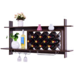 Wall Mounted Wine Rack with Glass Storage Shelf Walnut 13 Wall Mounted Wine Rack with Glass Storage Shelf Walnut