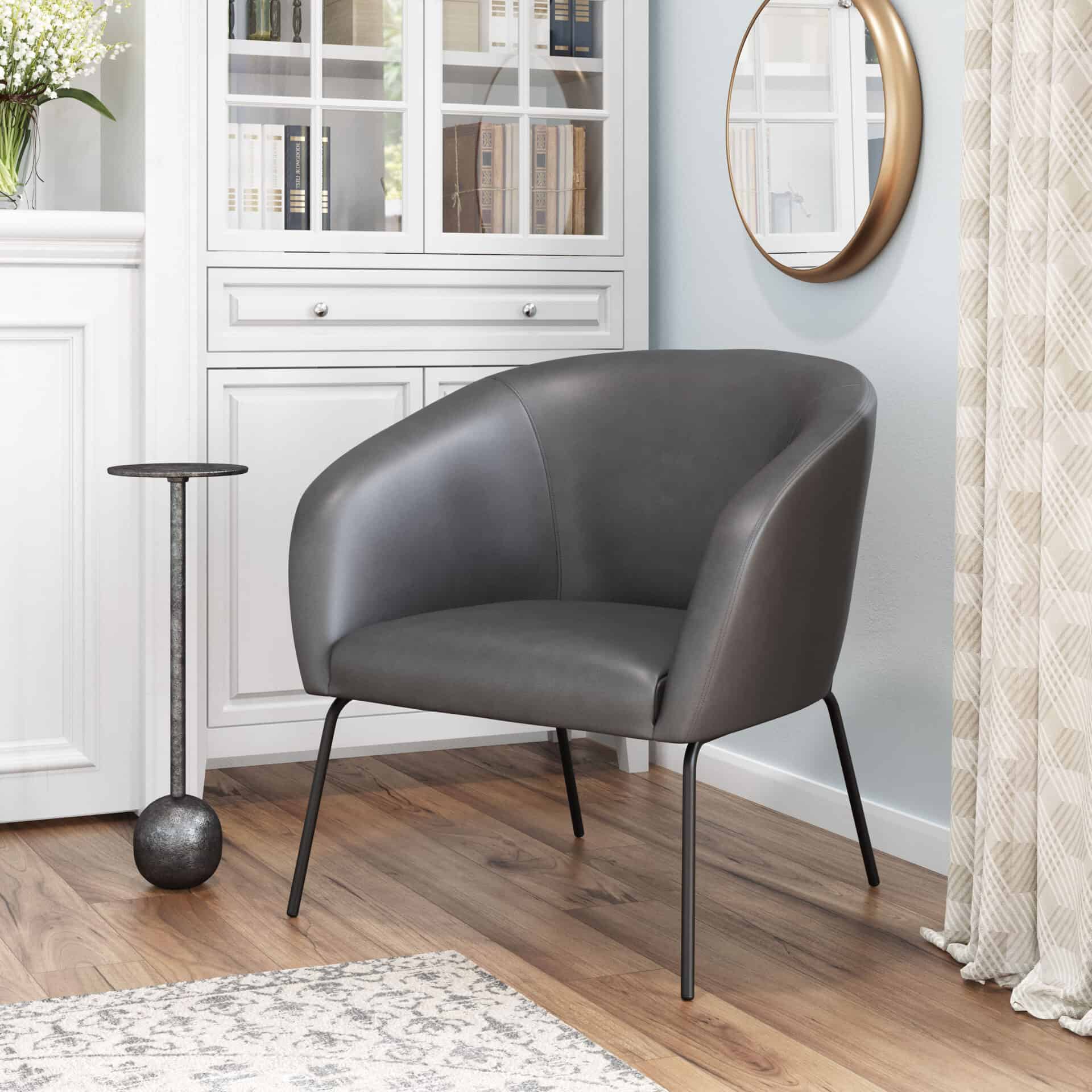 Boho Chic Faux Leather Accent Chair with Steel Legs Vintage Gray 2 Boho Chic Faux Leather Accent Chair with Steel Legs Vintage Gray - Image 2