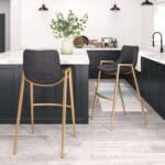 Mid-Century Modern Black and Gold Barstools with Footrest (Set of 2)