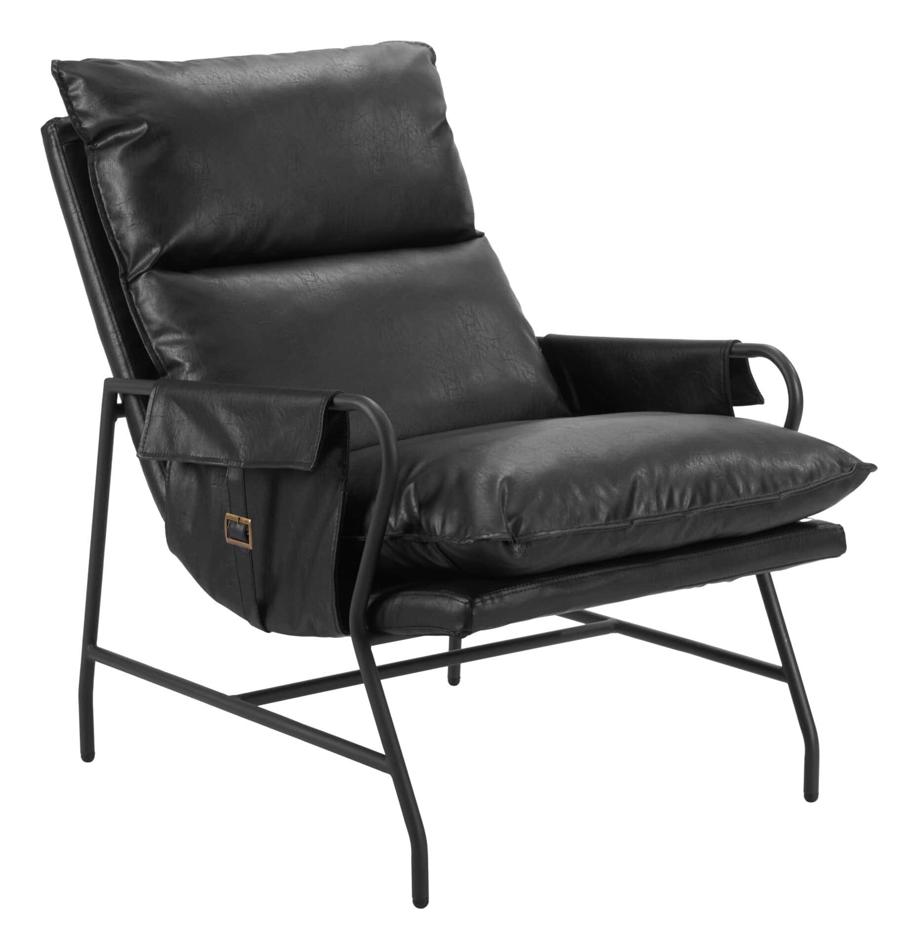 Contemporary Black Vinyl Accent Chair with Steel Frame and Armrests 2 Contemporary Black Vinyl Accent Chair with Steel Frame and Armrests - Image 2