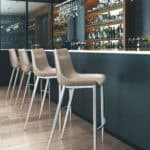 Brown Faux Leather Barstool with Brushed Stainless Steel Legs (Set of 2)