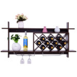 Wall Mounted Wine Rack with Glass Storage Shelf Walnut 11 Wall Mounted Wine Rack with Glass Storage Shelf Walnut
