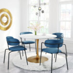 Round White & Gold Marble Pedestal Dining Table for 4