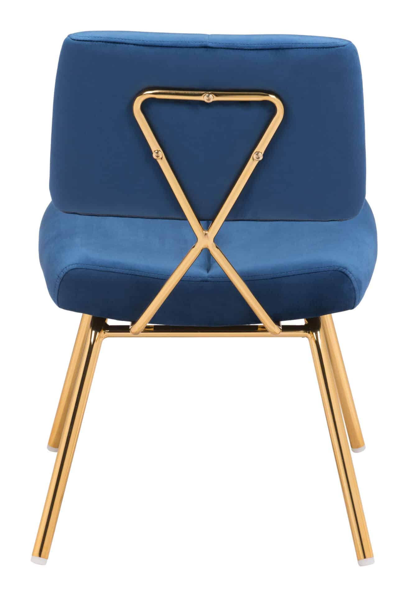 Blue Velvet Accent Chair with Gold Frame (Set of 2) 6 Blue Velvet Accent Chair with Gold Frame (Set of 2) - Image 6