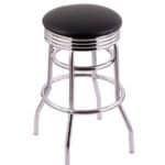Classic Series 30-Inch Steel Backless Bar Stool with Chrome Finish, Black Vinyl 2.5-Inch Cushion Seat, and Double-Ring Base with 2.75-Inch Chrome Ribbed Ring