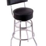 Classic Series 30-Inch Steel Bar Stool with Chrome Finish, Black Vinyl 4-Inch Cushion Seat, and Padded Back, and Double-Ring Base