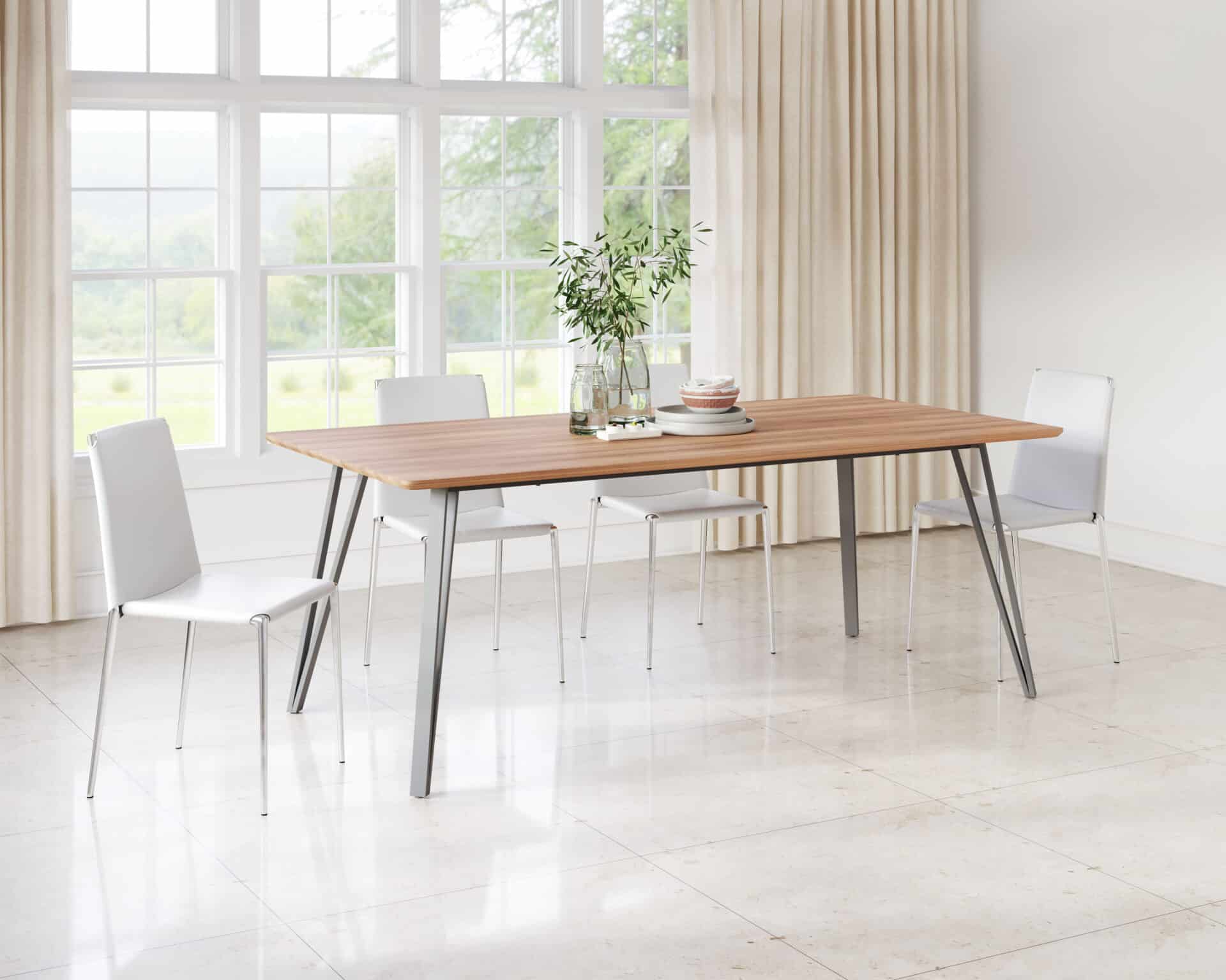 Walnut Laminate Rectangular Dining Table with Black Steel Legs 2 Walnut Laminate Rectangular Dining Table with Black Steel Legs - Image 2