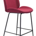 Red Faux Leather Counter Stool with Black Steel Legs