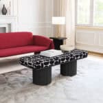 Modern Black & White Bench with Wood Legs and Fabric Top