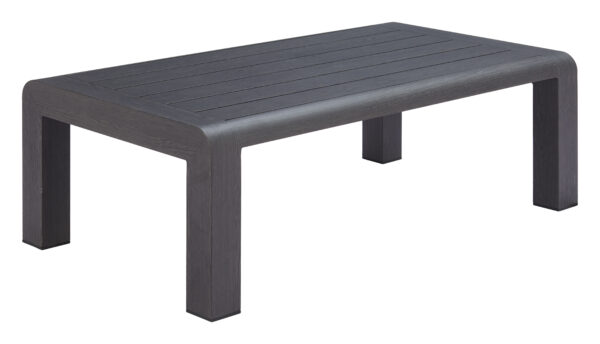 Modern Black Aluminum Coffee Table with Faux Wood Top