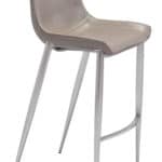 Brown Faux Leather Barstool with Brushed Stainless Steel Legs (Set of 2)