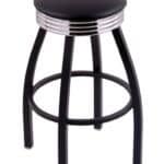 Classic Series 30-Inch Steel Backless Bar Stool with Black Finish, Black Vinyl 2.5-Inch Cushion Seat, and Single-Ring Base with 2.75-Inch Chrome Ribbed Ring