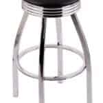 Classic Series 30-Inch Steel Backless Bar Stool with Chrome Finish, Black Vinyl 2.5-Inch Cushion Seat, and Single-Ring Base with 2.75-Inch Chrome Ribbed Ring