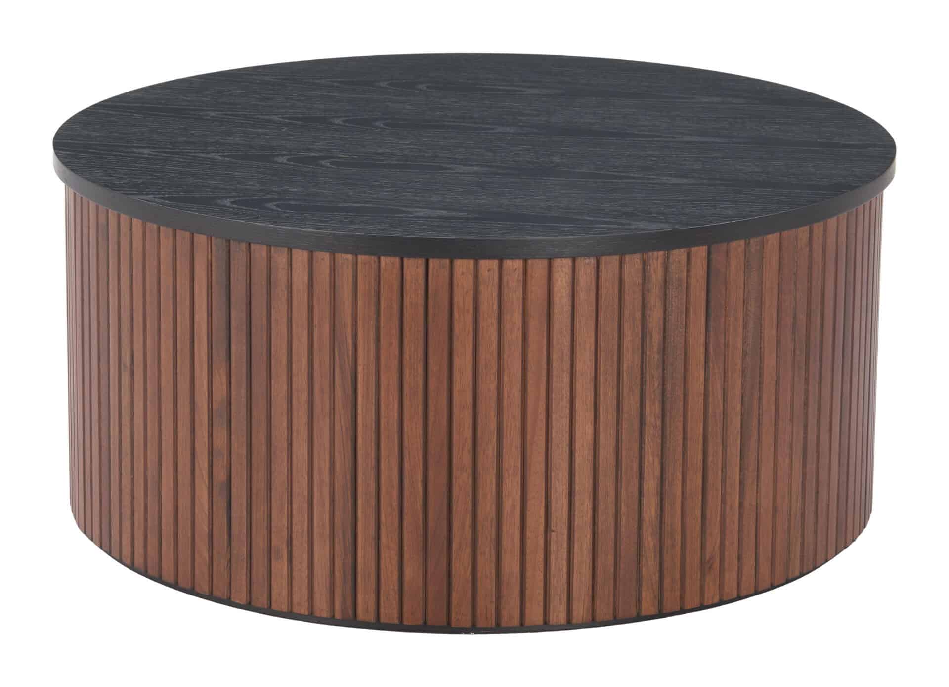 Round Black & Walnut Coffee Table with Storage and Elegant Wood Legs 4 Round Black & Walnut Coffee Table with Storage and Elegant Wood Legs - Image 4