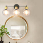 Modern Black and Gold Vanity Light with Bubbled Glass (3-Light)