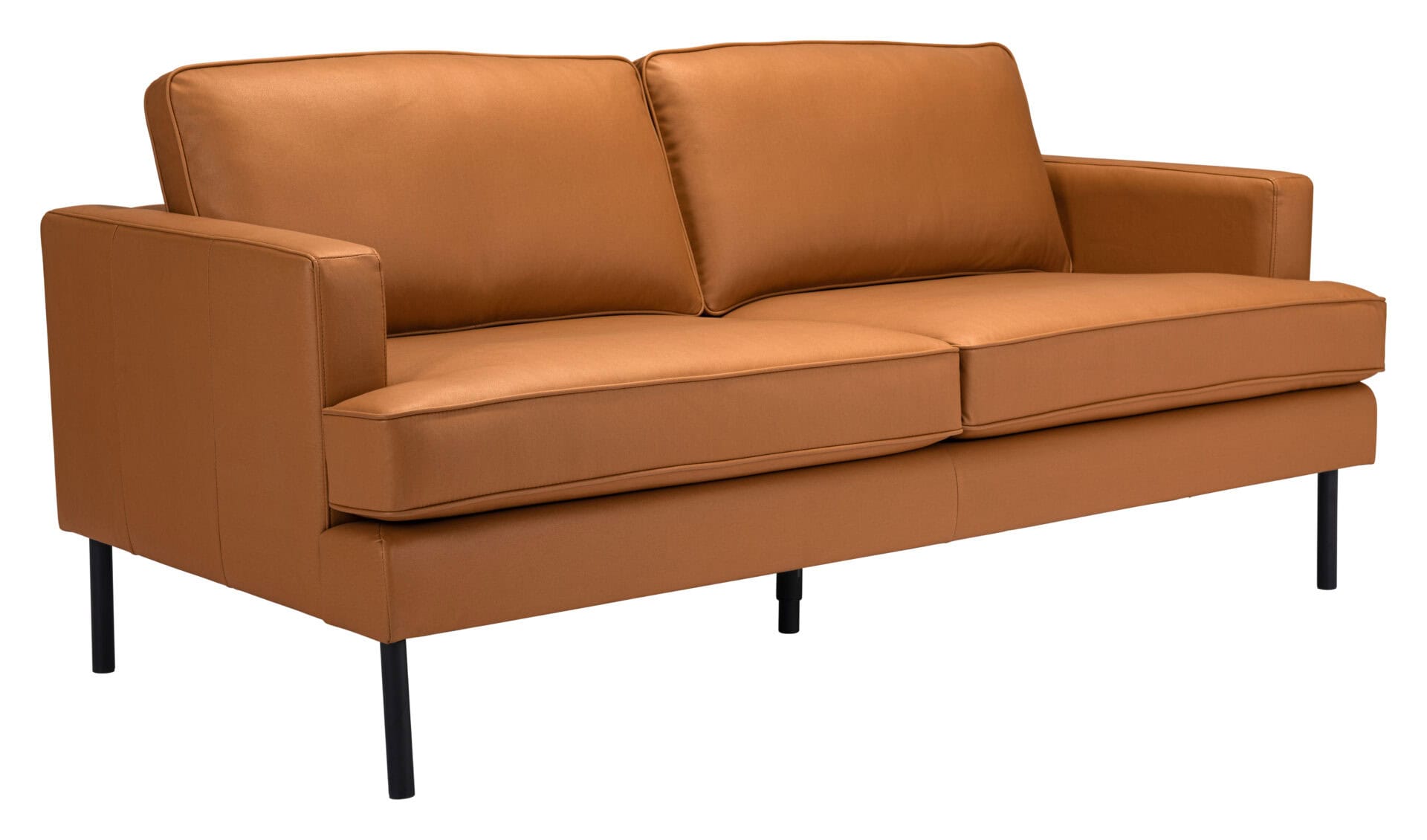 Modern Brown Faux Leather Sofa with Powder Coated Steel Legs 3 Modern Brown Faux Leather Sofa with Powder Coated Steel Legs - Image 3