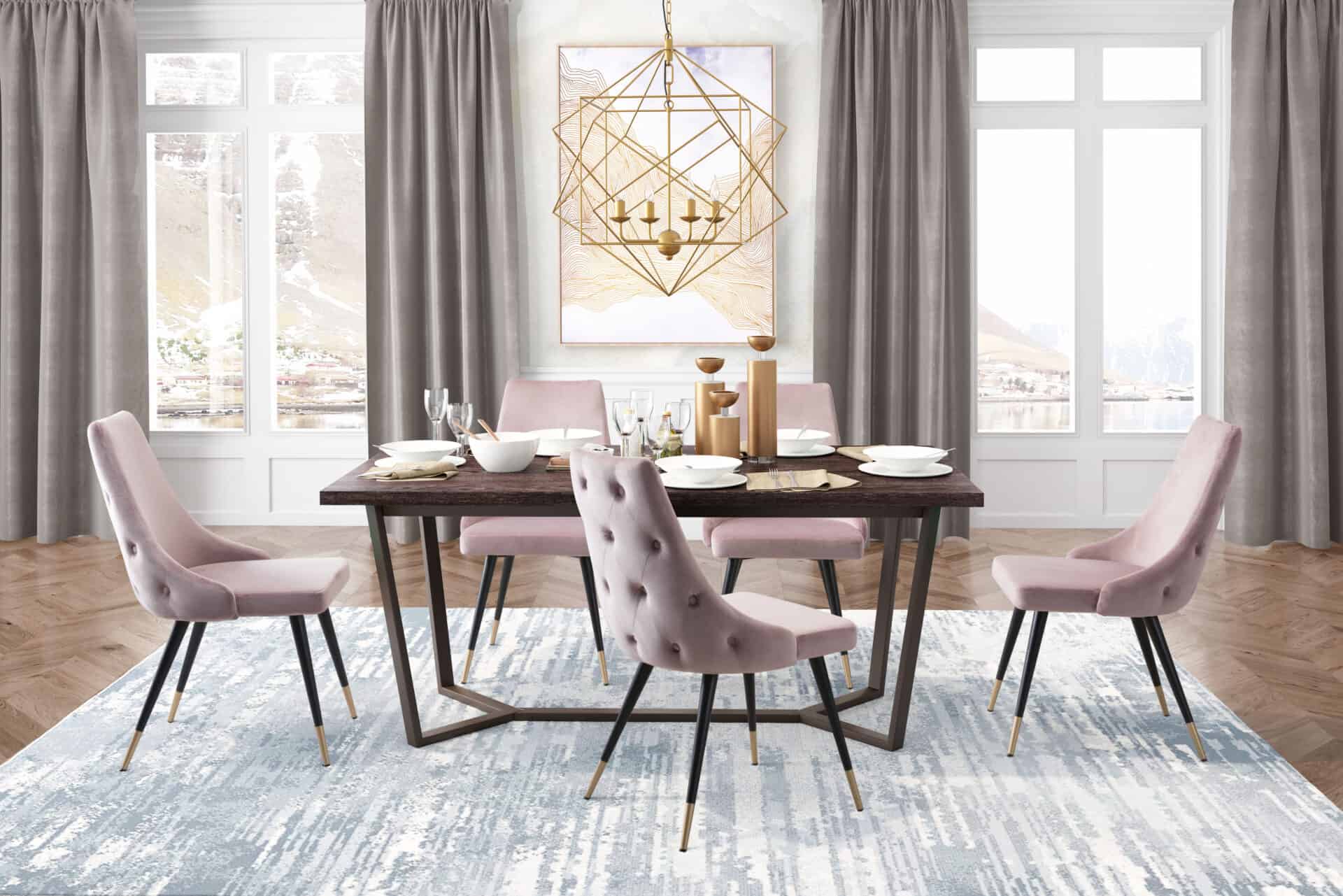 Velvet Tufted Dining Chair with Brass Legs (Set of 2) 3 Velvet Tufted Dining Chair with Brass Legs (Set of 2) - Image 3