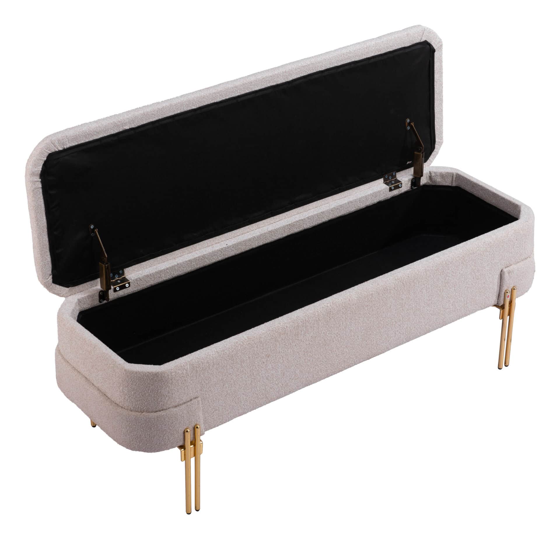Oatmeal Beige Storage Bench with Hidden Compartment and Steel Legs 7 Oatmeal Beige Storage Bench with Hidden Compartment and Steel Legs - Image 7