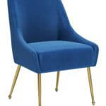 Navy Blue Velvet Armchair with Gold Legs and Cushioned Back