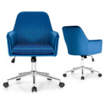Velvet Swivel Office Armchair with Adjustable Height and Cushion