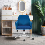 Velvet Swivel Office Armchair with Adjustable Height and Cushion