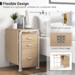 Folding Computer Desk with Drawers and Wheels for Home Office