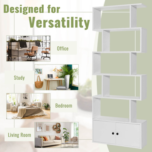 S Shaped 6 Tier Bookshelf with Cabinet and Doors 6 S Shaped 6 Tier Bookshelf with Cabinet and Doors - Image 6