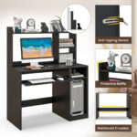 Space-Saving Computer Desk with Shelves, Keyboard Tray, and Stand