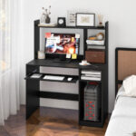 Space-Saving Computer Desk with Shelves, Keyboard Tray, and Stand