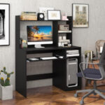 Space-Saving Computer Desk with Shelves, Keyboard Tray, and Stand