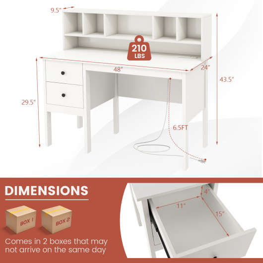 48 Inch Computer Desk with Hutch Drawers and Charging Station 5 48 Inch Computer Desk with Hutch Drawers and Charging Station - Image 5