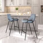 Mid-Century Modern Faux Leather Counter Stool with Armrest (Set of 2)