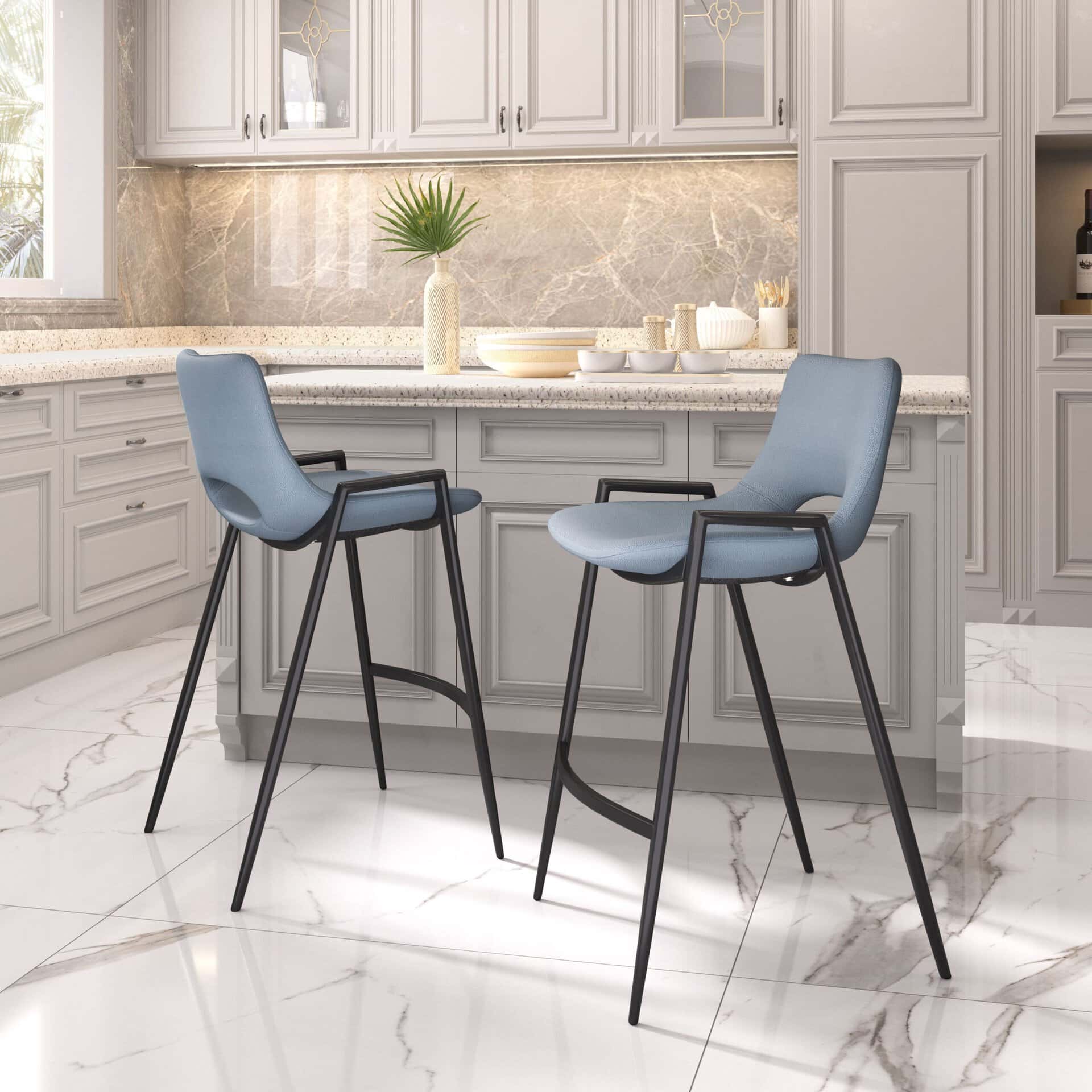 Mid-Century Modern Faux Leather Counter Stool with Armrest (Set of 2)