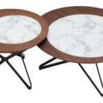 Retro Mod Mid-Century Modern Coffee Table Set with Marble Print (2-Piece)