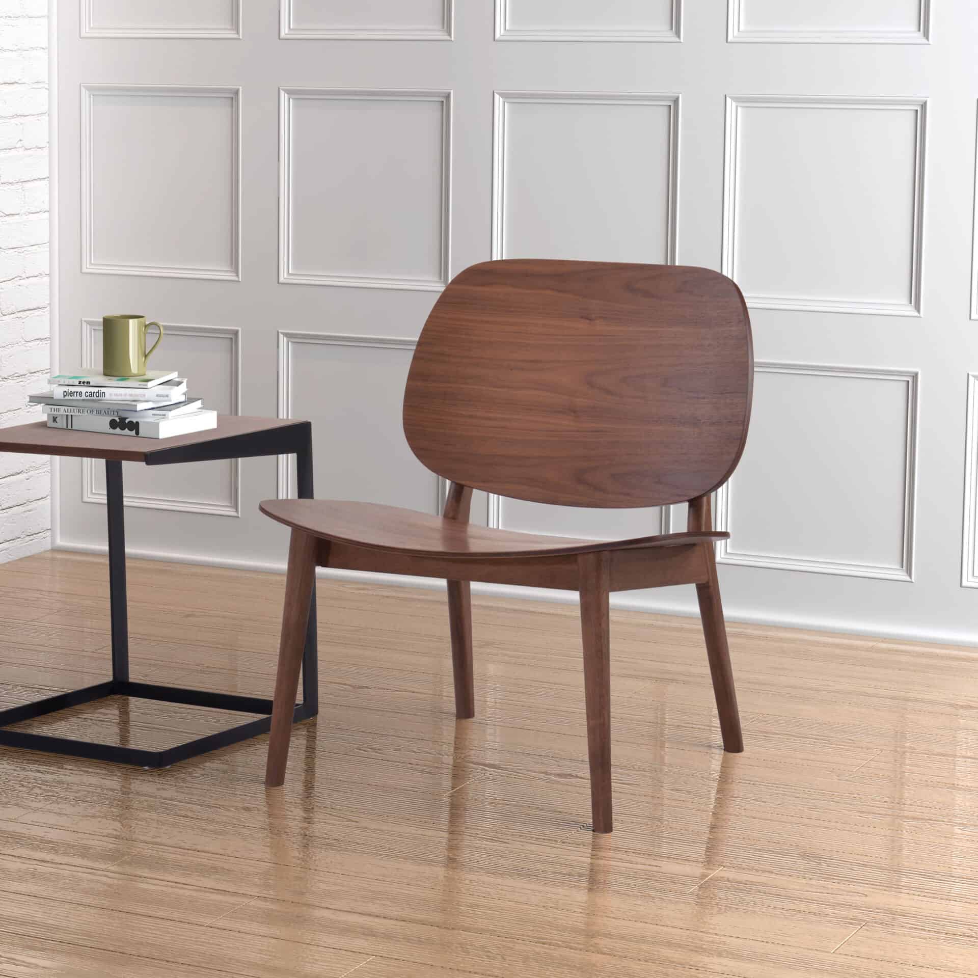 Mid-Century Modern Walnut Lounge Chair with Wooden Frame and Seat 1 Mid-Century Modern Walnut Lounge Chair with Wooden Frame and Seat
