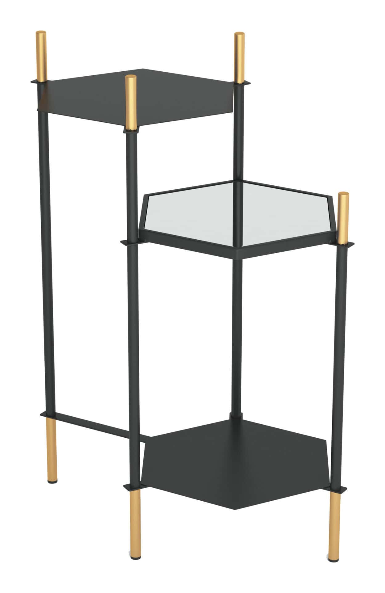 Hexagonal Black and Gold Side Table with Triple Storage Space 2 Hexagonal Black and Gold Side Table with Triple Storage Space - Image 2