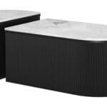 Modern White Marble Coffee Table Set with Black Wood Base (Set of 2) 6 Modern White Marble Coffee Table Set with Black Wood Base (Set of 2)