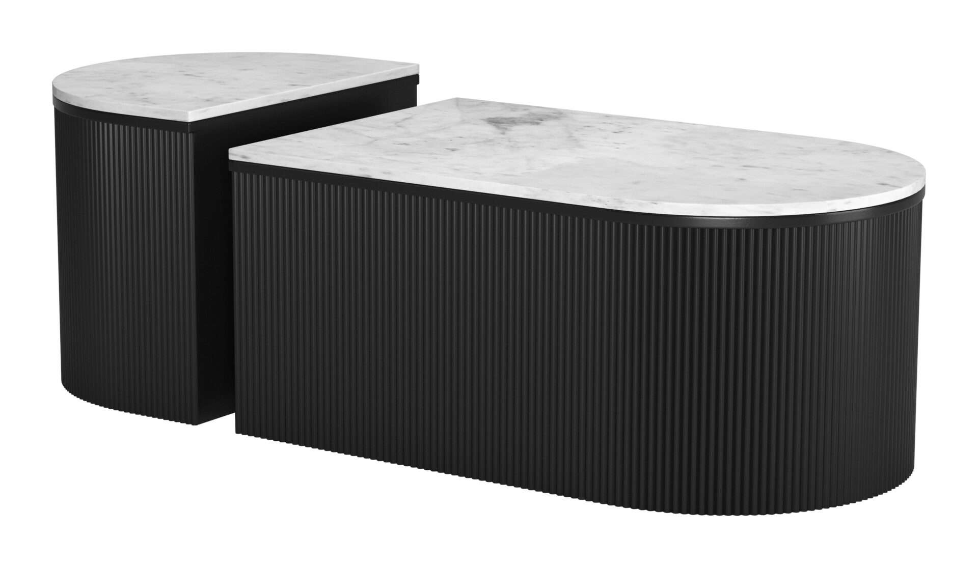 Modern White Marble Coffee Table Set with Black Wood Base (Set of 2) 1 Modern White Marble Coffee Table Set with Black Wood Base (Set of 2)
