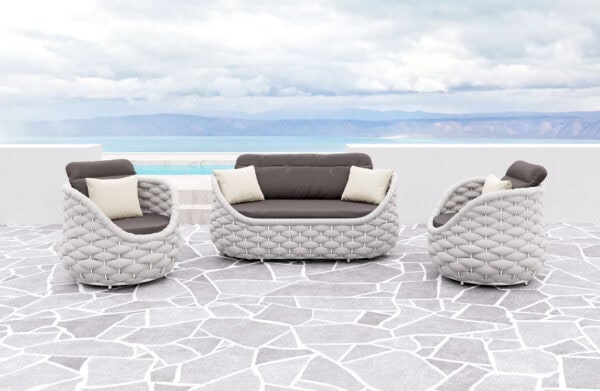 Gray Outdoor Loveseat with Aluminum Frame and Olefin Fabric