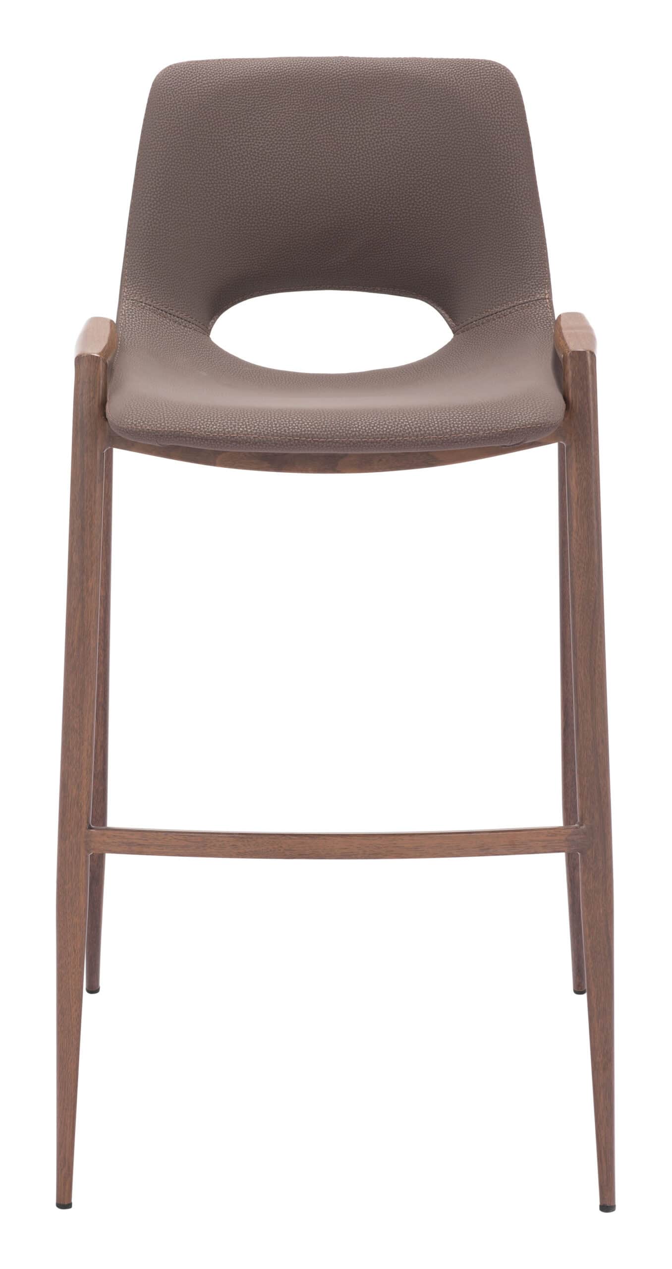 Mid-Century Modern Brown Barstool with Walnut Legs (Set of 2)
