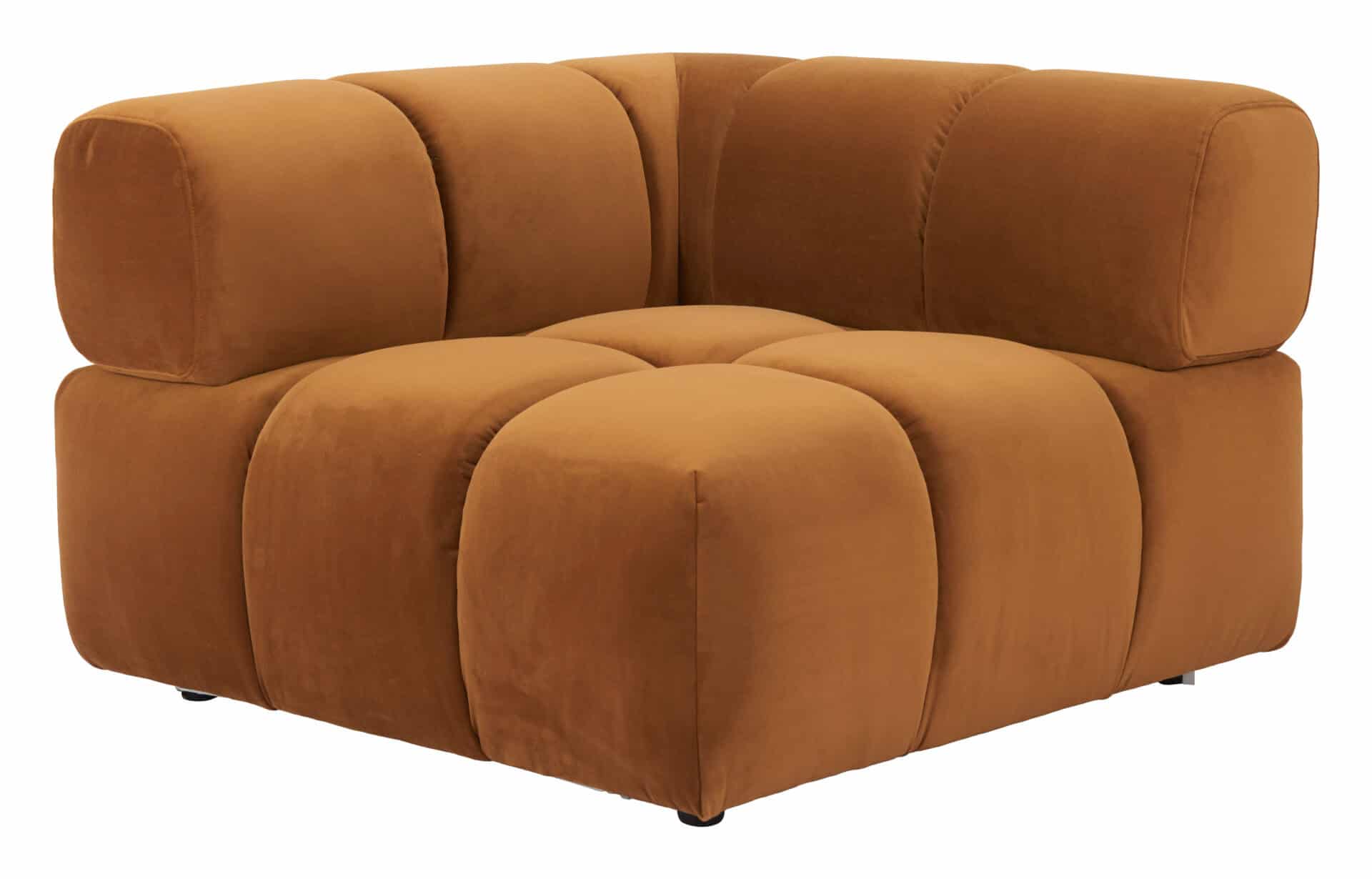 Brown Velvet Tufted Corner Chair with Plywood Frame and Armrests 3 Brown Velvet Tufted Corner Chair with Plywood Frame and Armrests - Image 3